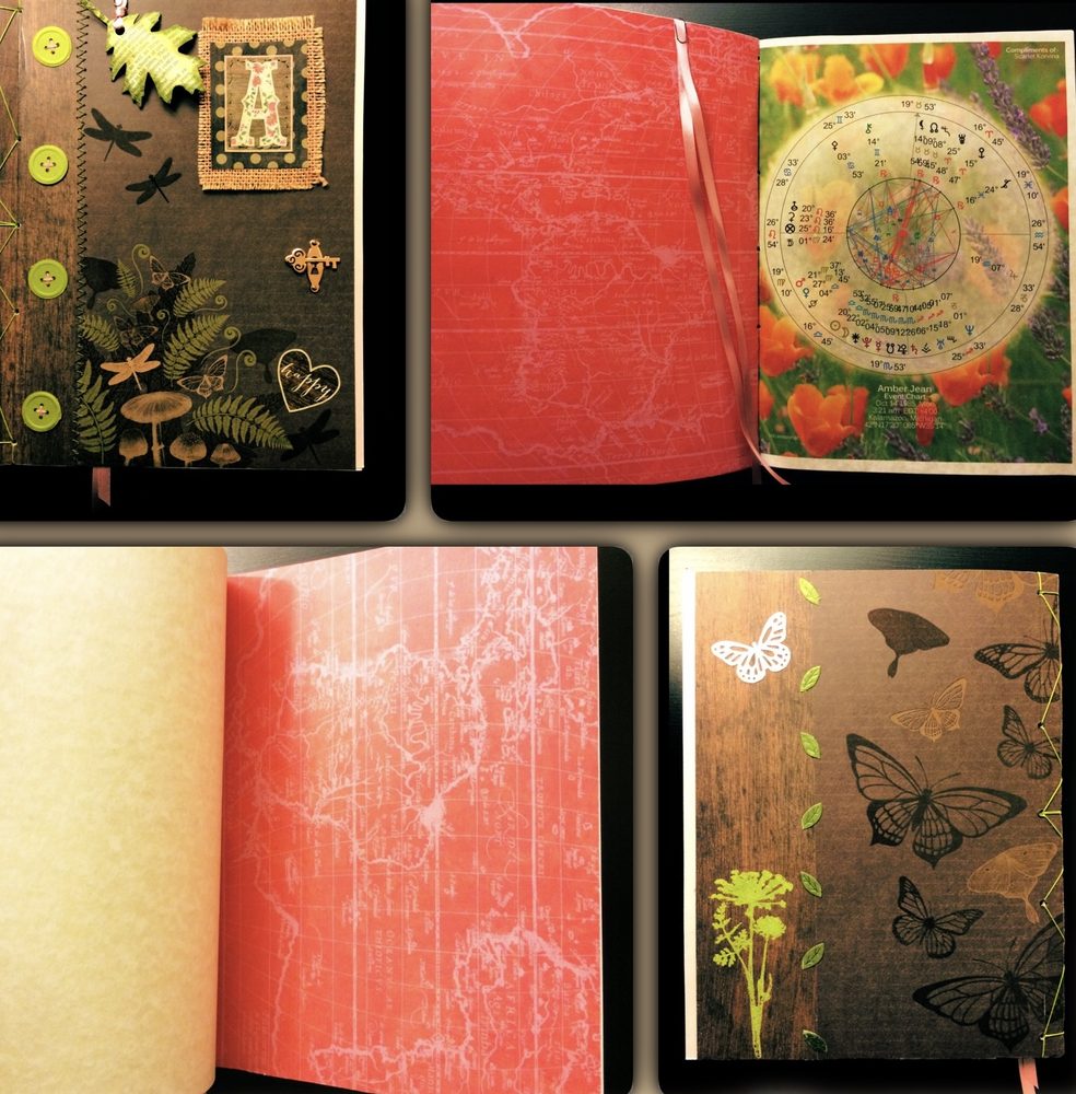 Open spreads showing butterfly and botanical pages