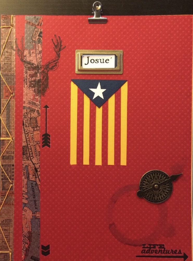 Journal cover with a Catalan flag panel and brass nameplate