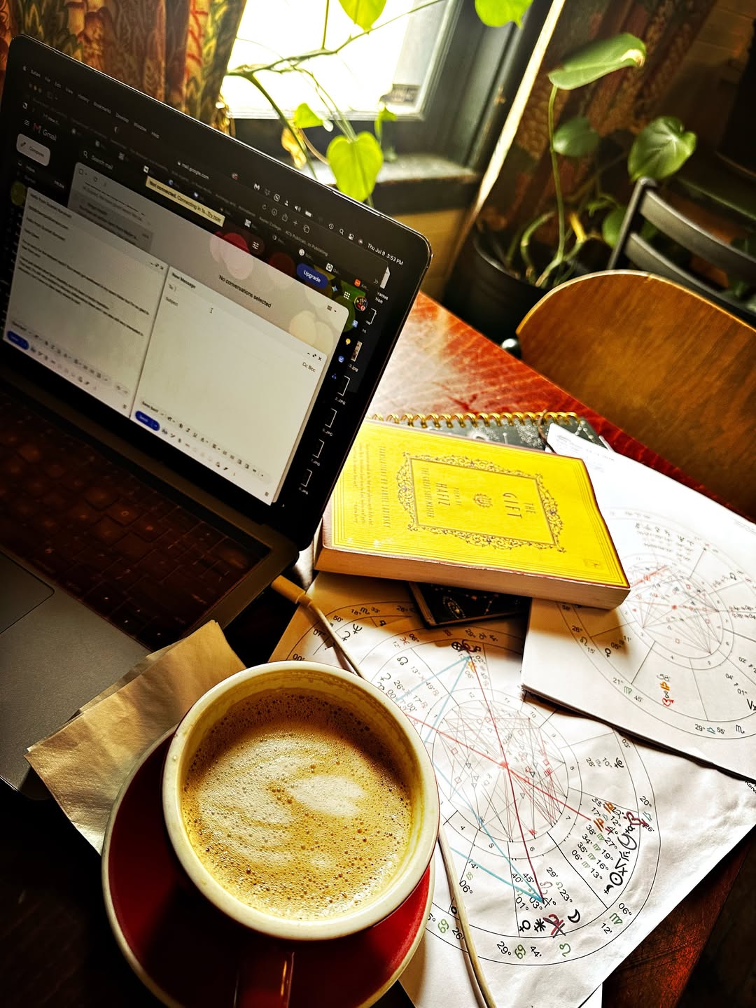 Natal chart work with coffee and Hafiz's The Gift, The Observatory